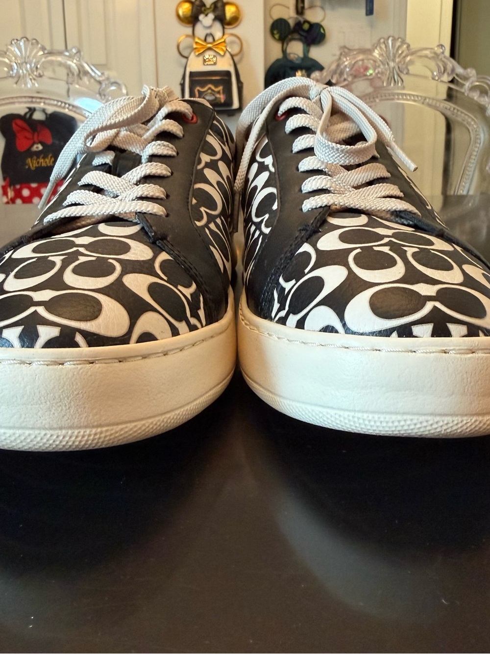 Coach Black & White Signature Low Top Sneakers with Red Lining - Picture 6 of 6
